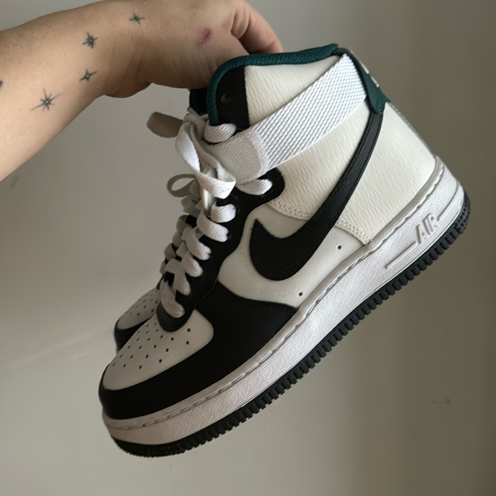 Custom white black and green Nike Air Force ones